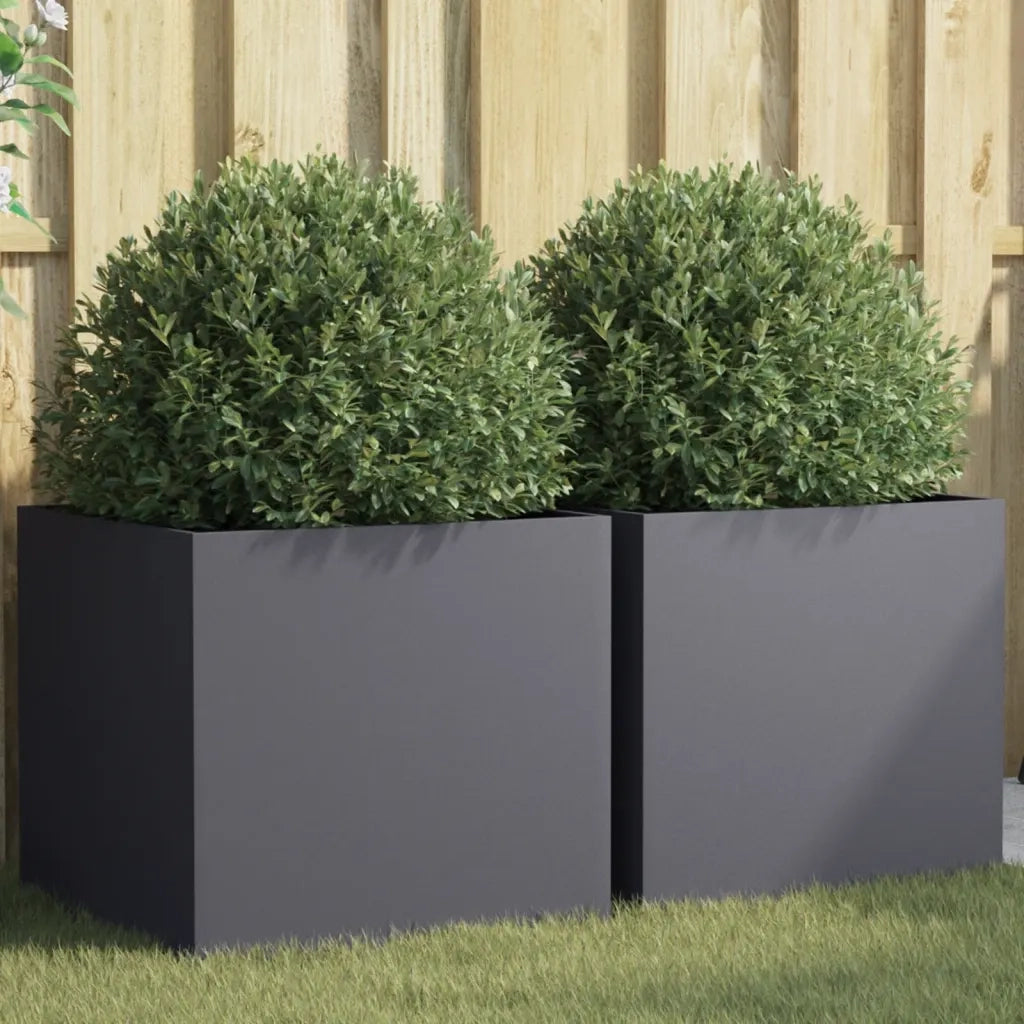 2 pz Fioriere | Cassetta per fiori | Vaso Antracite 49x47x46 cm Acciaio