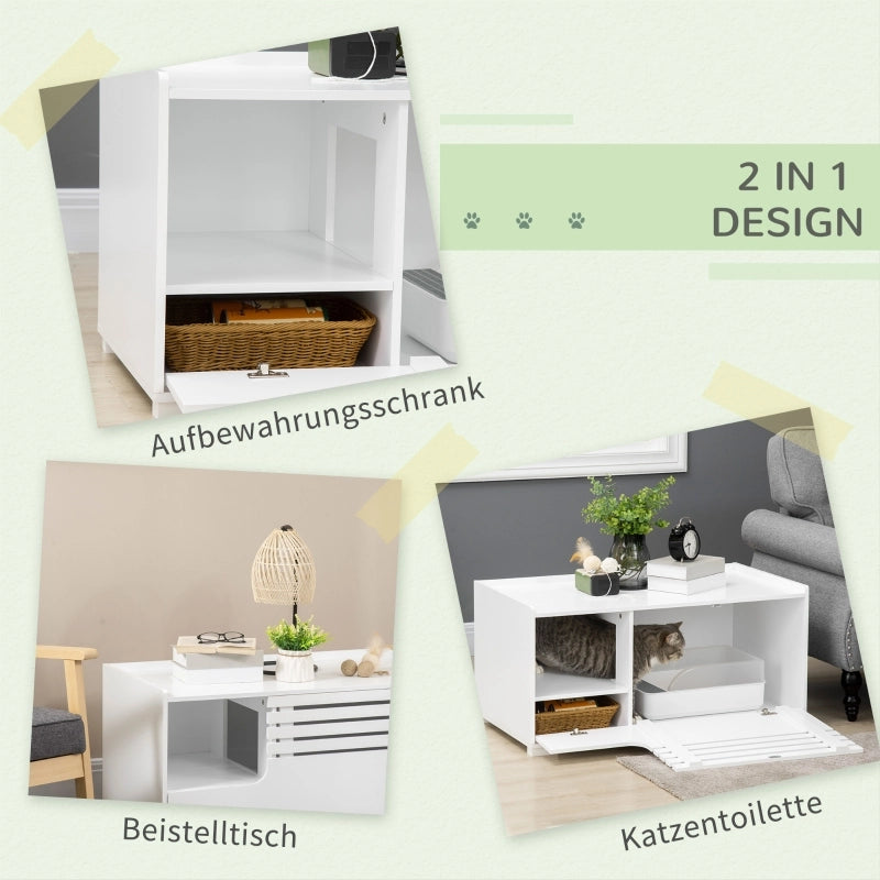 Mobile coperto per lettiera per gatti con 2 ripiani e porta magnetica, per soggiorno, bianco, 90 × 48 × 43,5 cm