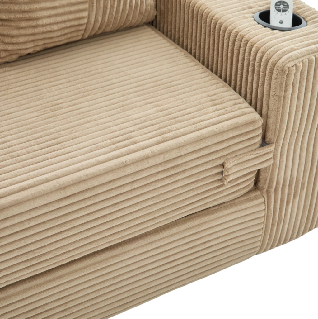 Sofa modulare da pavimento 2 posti 172x87x64 cm in velluto a coste khaki