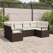 Set Divano da Giardino in 6 Pezzi con Cuscini Rattan Polirattan Marrone