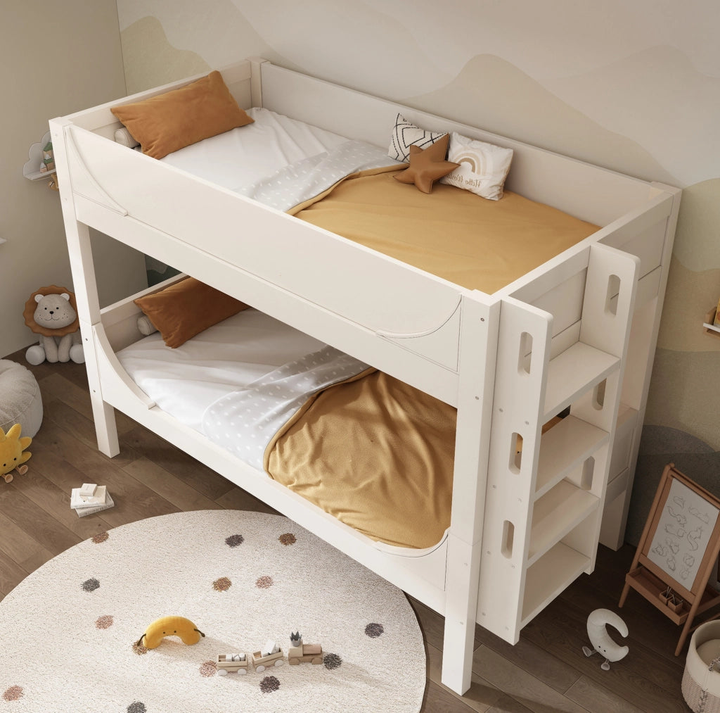 Letto a castello separabile 90x200 cm con scala reversibile; bianco; in legno e metallo