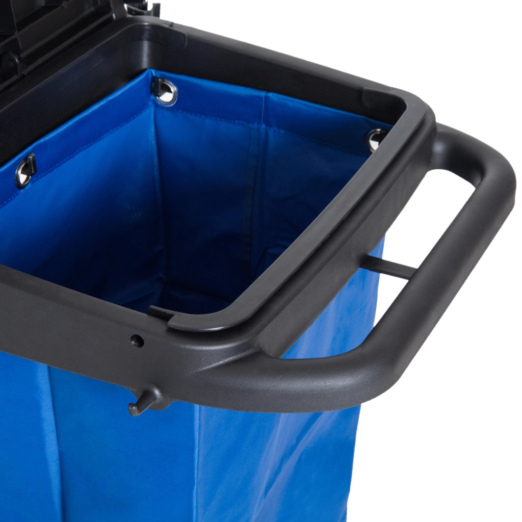 Carrello per pulizie professionale in metallo con 4 ruote, doppio ripiano, strizzatore removibile, 111x63,3x103 cm, nero
