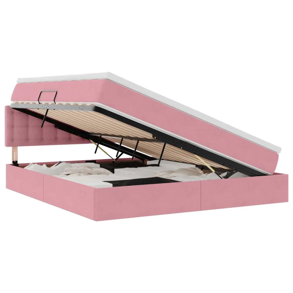 Letto con Contenitore con materasso Rosa 180 x 200 cm Velluto