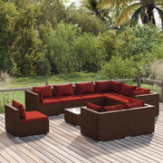 Set Divani da Giardino 10 pz con Cuscini in Polyrattan Marrone cod mxl 35199