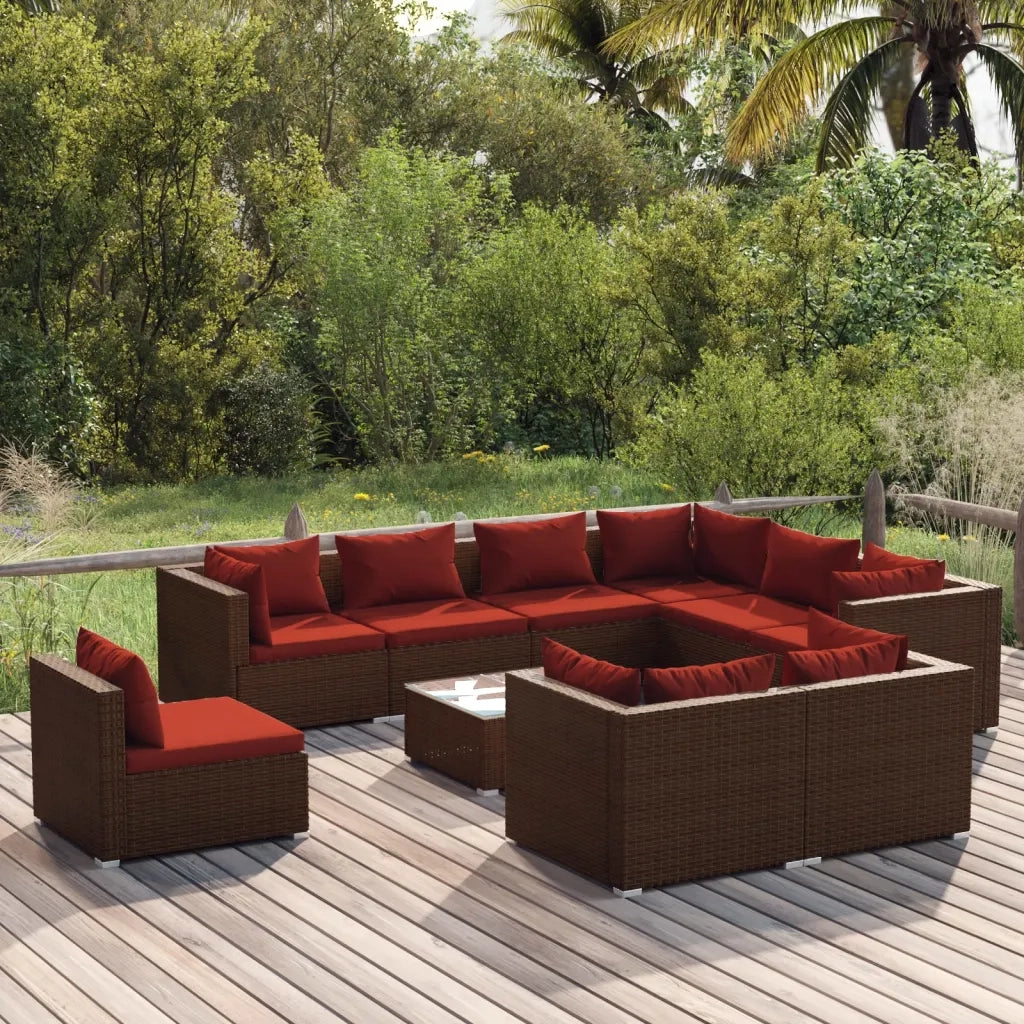 Set Divani da Giardino 10 pz con Cuscini in Polyrattan Marrone cod mxl 35199