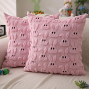 Sfondo per divano 45 x 45 cm, decorato con orecchie bianche e un coniglio bianco, cuscino di piuma morbida in finta pelliccia jacquard per camera da letto, divano, decorazione festiva per la casa, coniglio rosa (inserzione cuscino non inclusa).
