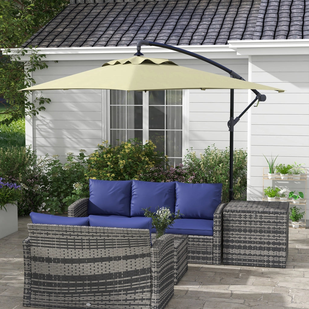 Ombrellone da Giardino Decentrato 294x193 cm con Base a Croce Beige
