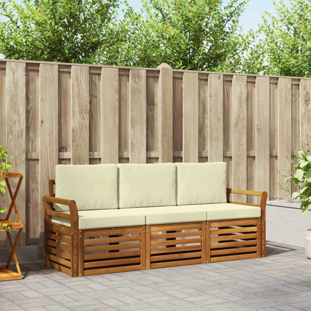 Set divani 3 pcs Naturale e Crema Legno di Acacia Massello