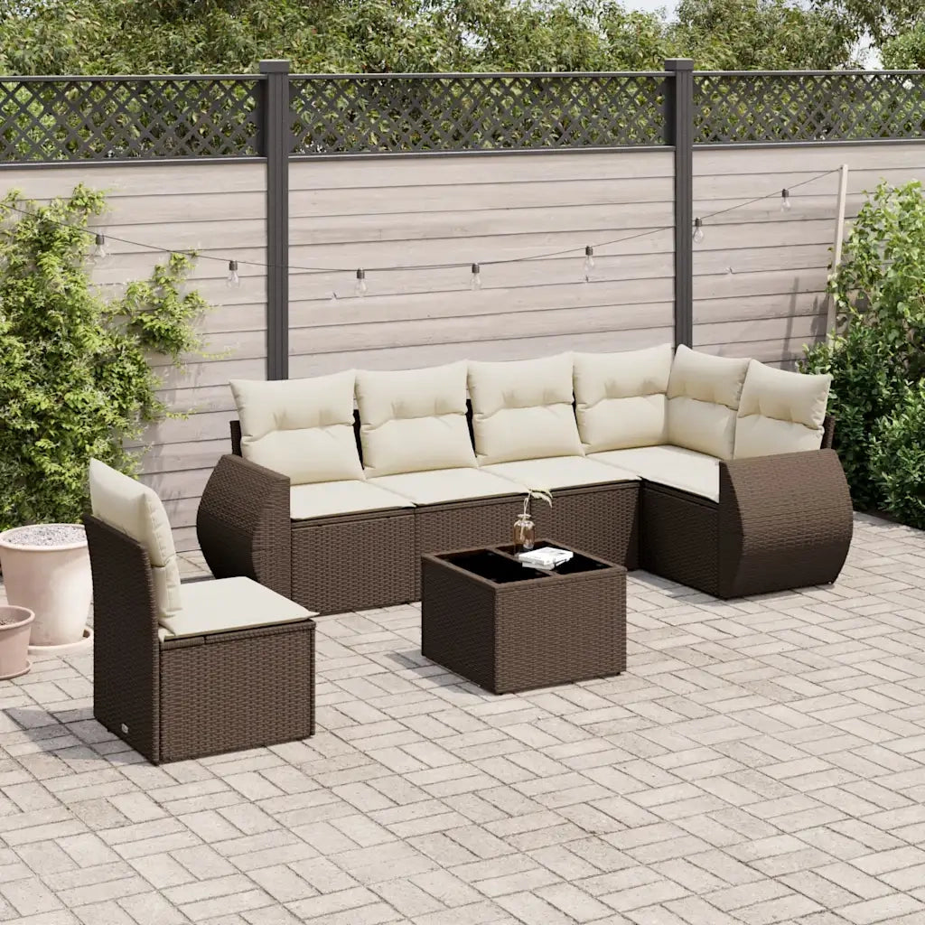 Set Divani da Giardino 7 pz con Cuscini Marrone in Polyrattan 3221442