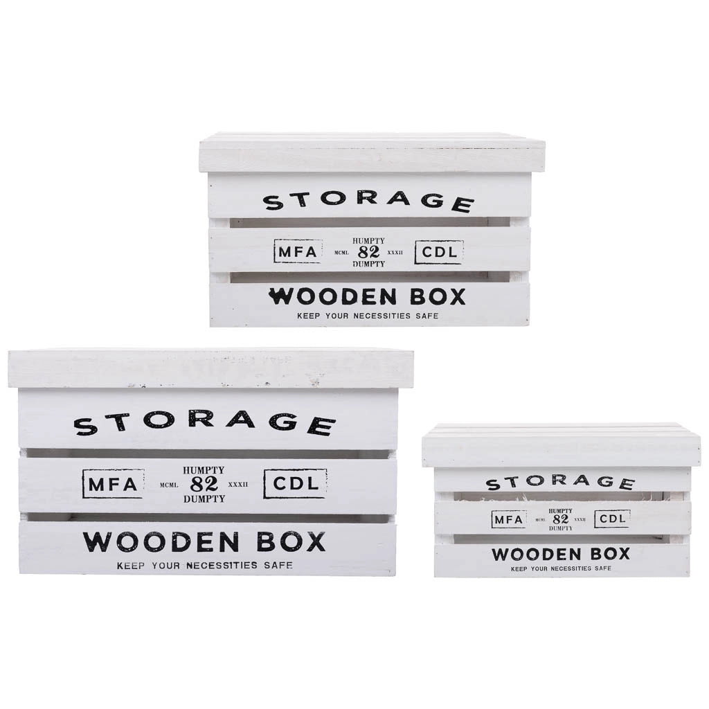 Scatole in legno stampate set 3 pz 42x31x24h-36x25x20h-30x19x16h cm