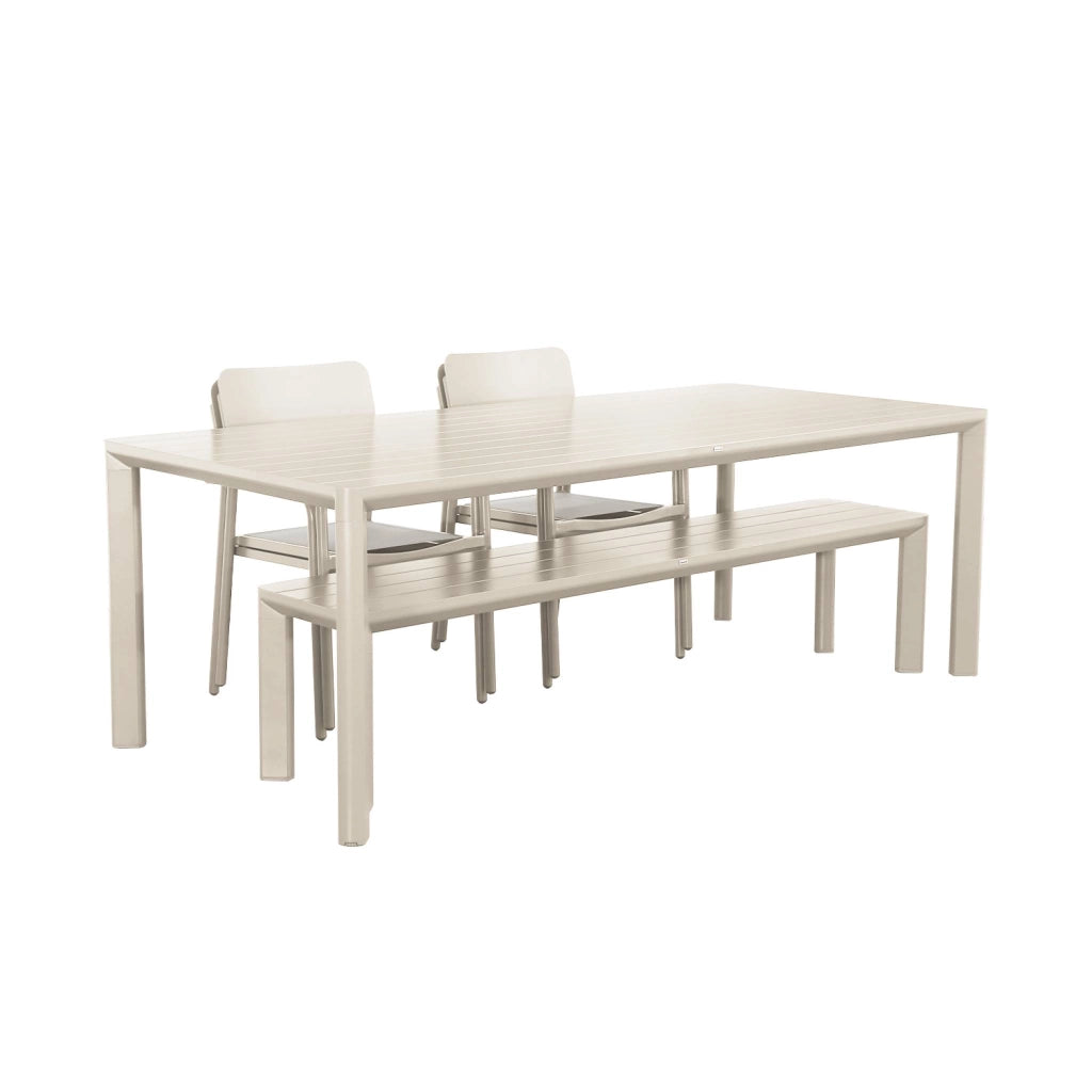 Set tavolo da giardino in alluminio con 1 panchina e 4 sedie, beige