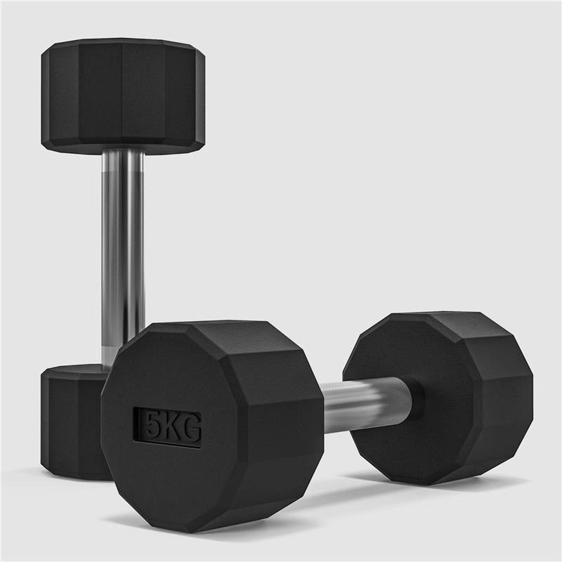 SET 2 MANUBRI A 12 LATI DA 5 KG IN METALLO E GOMMA CON IMPUGNATURA ANTISCIVOLO, 25X9.5X9.5 CM, NERO