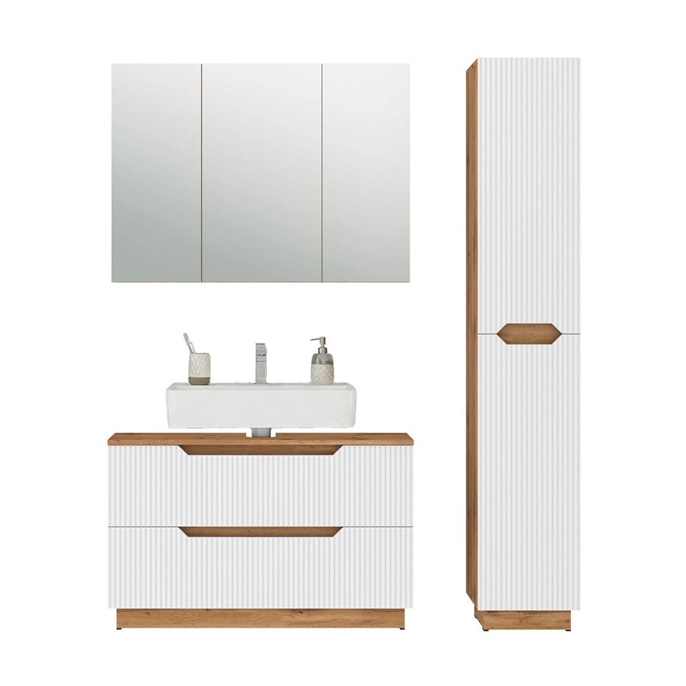 Vicco Set di mobili da bagno Rovere/bianco a strisce 3 parti