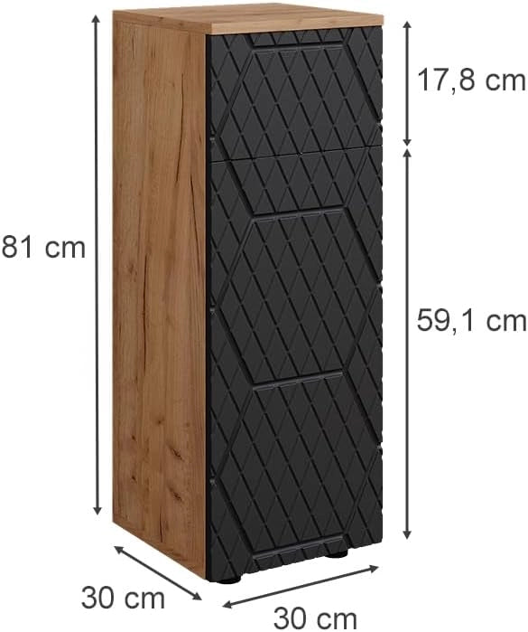 Mobiletto bagno Irma, Antracite con struttura a nido d'ape, 30 x 81 cm con 1 cassetto, 2 scomparti, per la conservazione in bagno, abbinabile alla serie Irma