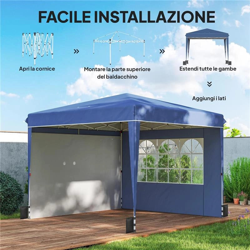 GAZEBO PIEGHEVOLE 3X3 M CON PARETI E ALTEZZA REGOLABILE, PROTEZIONE UV 50+, BLU SCURO