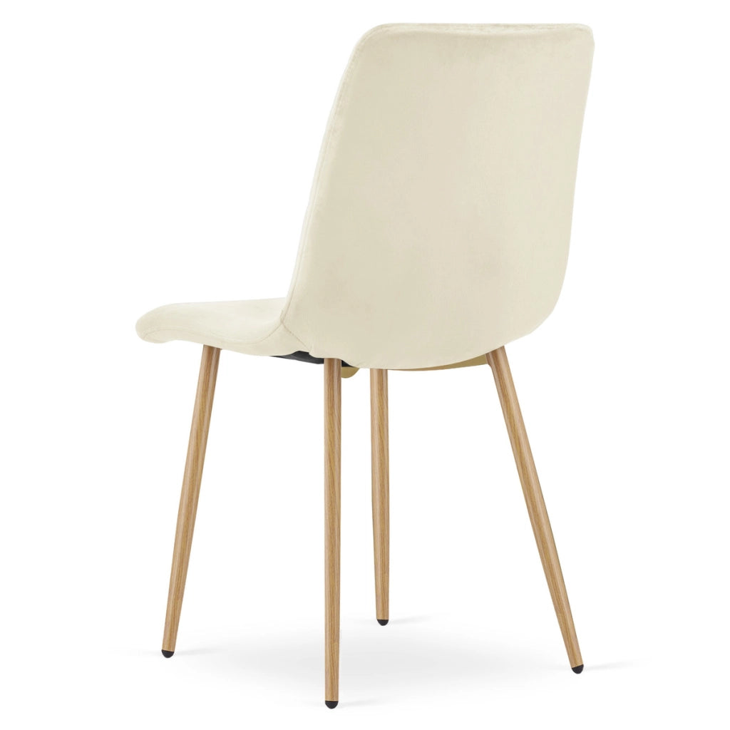 Set di 3 sedie Turin in velluto beige chiaro e gambe effetto legno