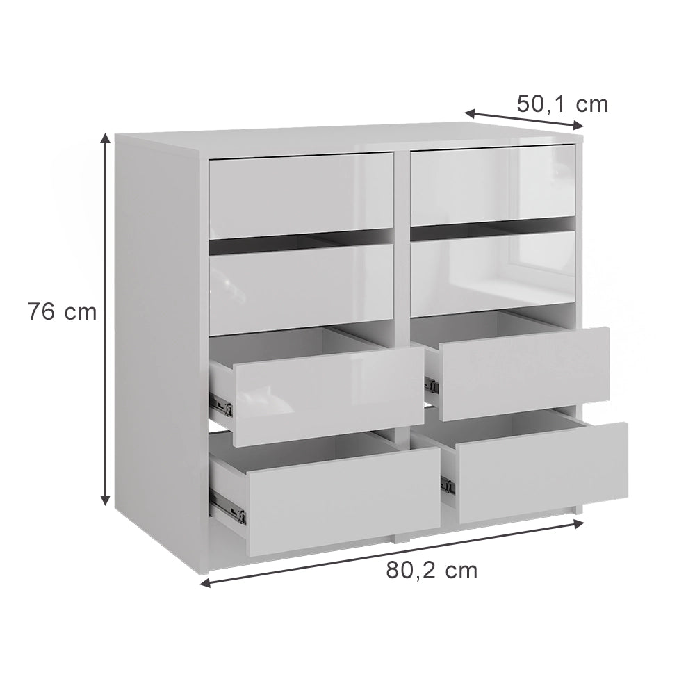 Vicco Cassettiera per camera da letto Bianco/bianco lucido 80.2 x 76 cm Set di 2