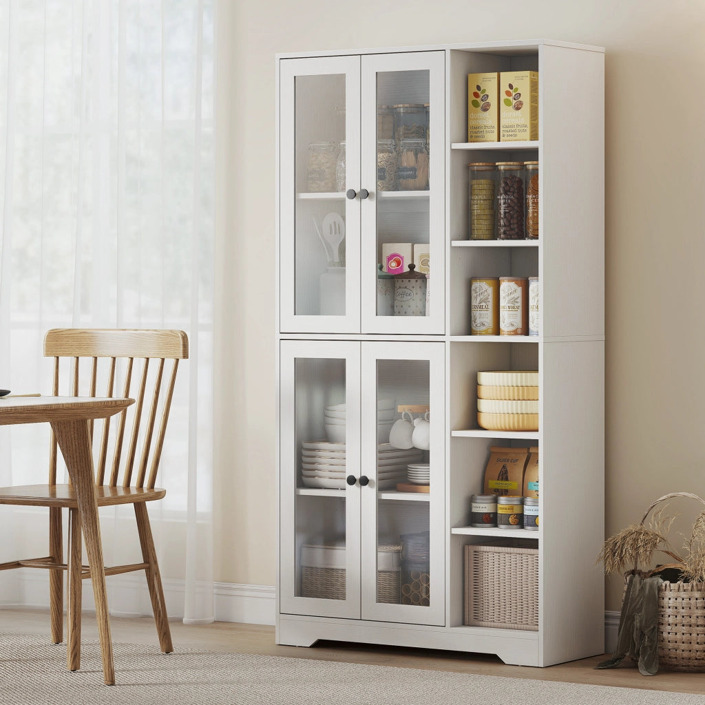 Mobile Cucina con Ante in Vetro, Ripiani e Ablage Aperte ¨C Minimal ¨C MDF Bianco 172 cm