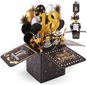 Carta di compleanno estensibile 18° anniversario, 3D carta di auguri estraibile per 18° compleanno, carta di auguri pop-up con involucro, carte di compleanno, regalo di compleanno per donne, bambini, amiche, uomini (nero e oro)