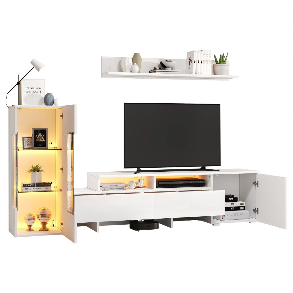 Mobile TV- set 3 pezzi- lucido- LED- sospeso- acrilico- vetro- bianco- per TV 70"