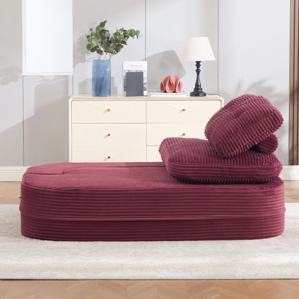 Fauteuil convertible 2 in 1 in cord con doppio portabicchieri, schienale alto e seduta extra profonda vinaccia