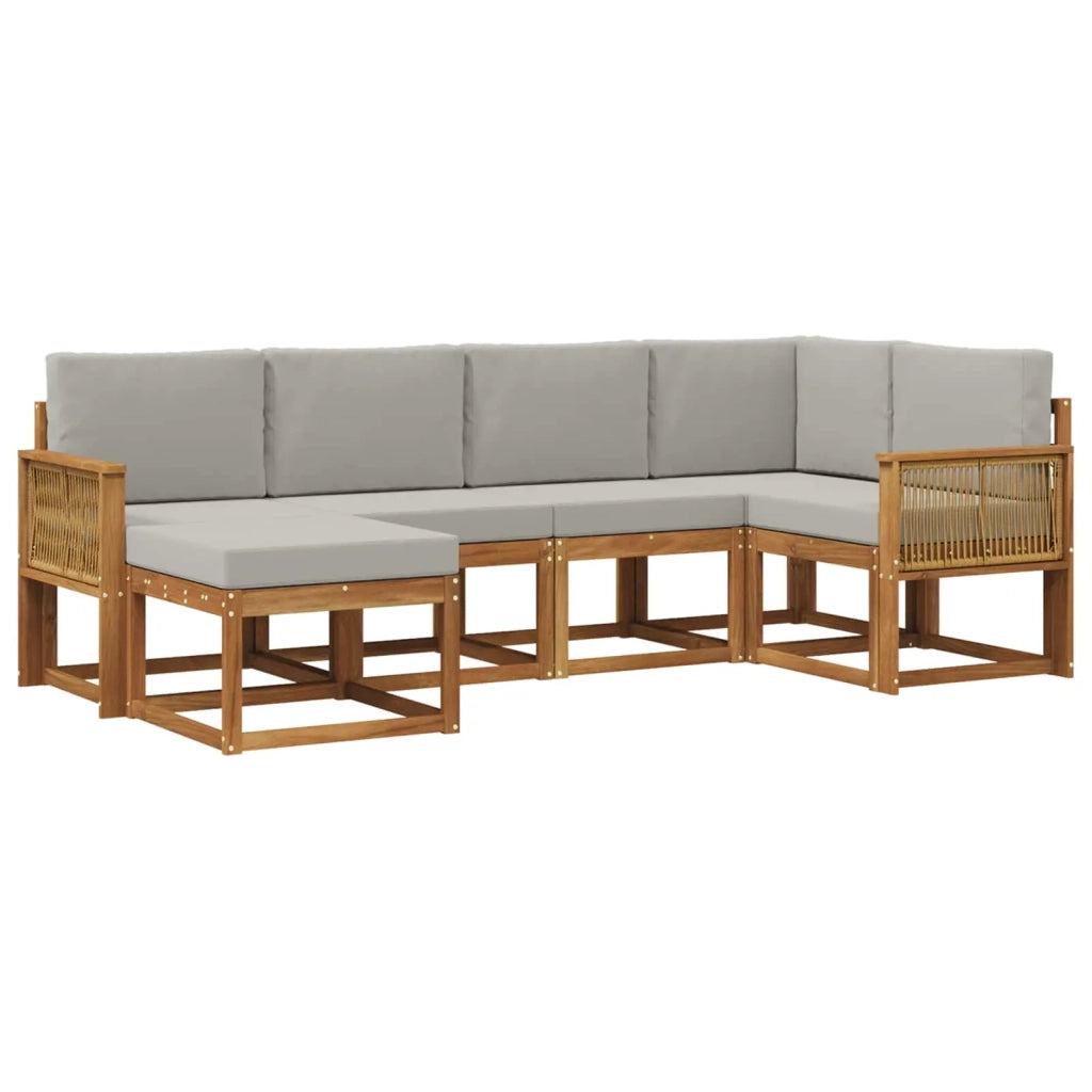 Set di divani da esterno 6 pcs Naturale e Grigio Chiaro