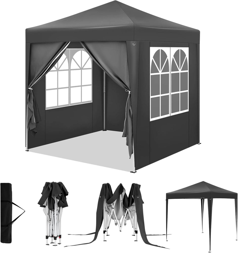 Gazebo Pieghevole da Giardino, Gazebo Impermeabile Pop Up da 2x2m con Pannelli Laterali, Tendone Esterno, Altezza Regolabile, Protezione UV, con Custodia, Antracite