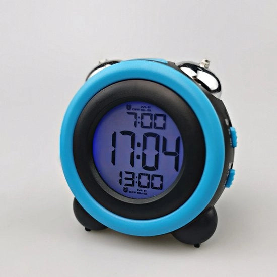 Alarme digitale per sonno profondo - Alarme doppio, pausa e luce notturna - Funziona con batterie - Alarme per bambini e adulti - Confezione nera con blu - Modello [inserire modello]