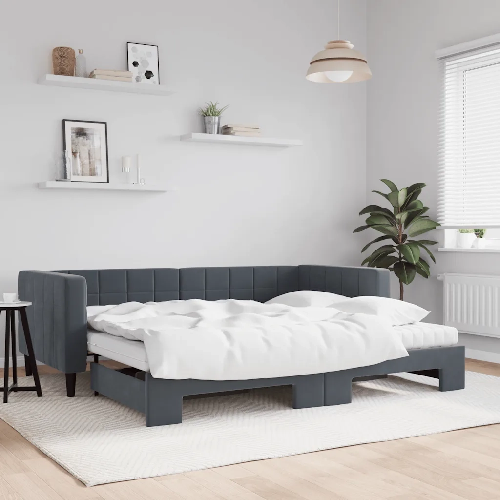 Divano Letto Estraibile Materassi Grigio Scuro 90x190cm Velluto 3196729