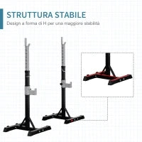 Set 2 Rack Porta Bilanciere in Acciaio, 2 Ganci con Altezza Regolabile, Capacità 150kg, 55x57x105-170cm, Nero