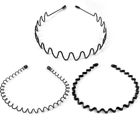 3 x fascie per capelli, fascie metalliche, fascie ondulate, universali, fascia capelluta, fascia antiscivolo per esterno, sport, yoga, trucco (nero)