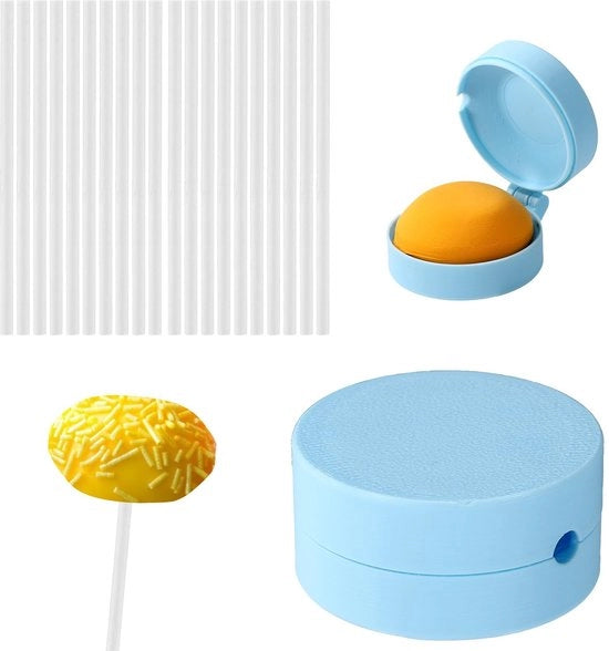 Cake pop in plastica blu - Inclusi 20 bastoncini - Forma rotonda - Dimensioni 5,5x2,2 cm - Ideali per la preparazione in casa