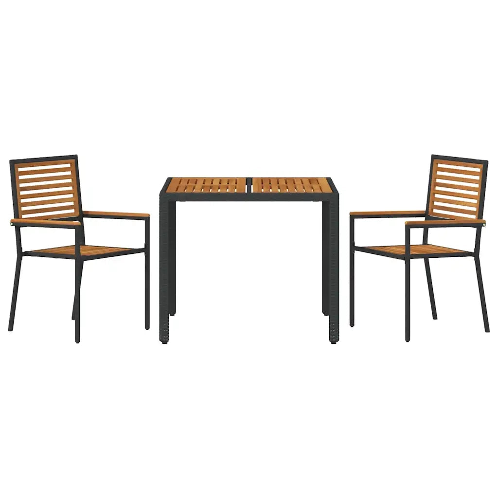 Set da Pranzo per Giardino 3 pcs Nero e Marrone polyrattan 3365434