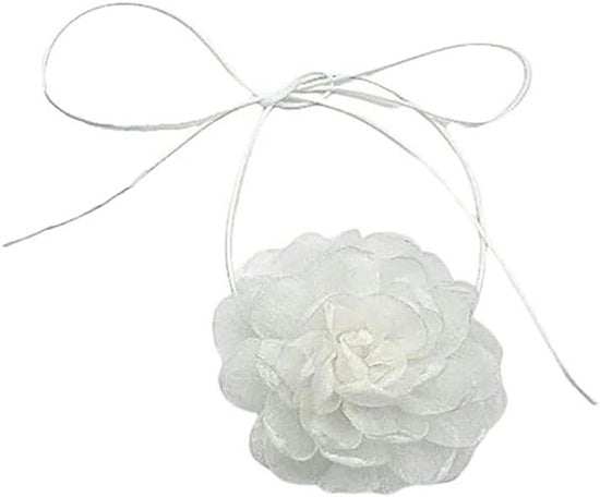 Collare a fiocchetti con fiori camelia in stile retro | Collare in stile vintage con tessuto floreale per donne ragazze | Collare a fiocchetto lungo con elastico in satin e laccetto | Accessorio da costume per feste e moda per donne