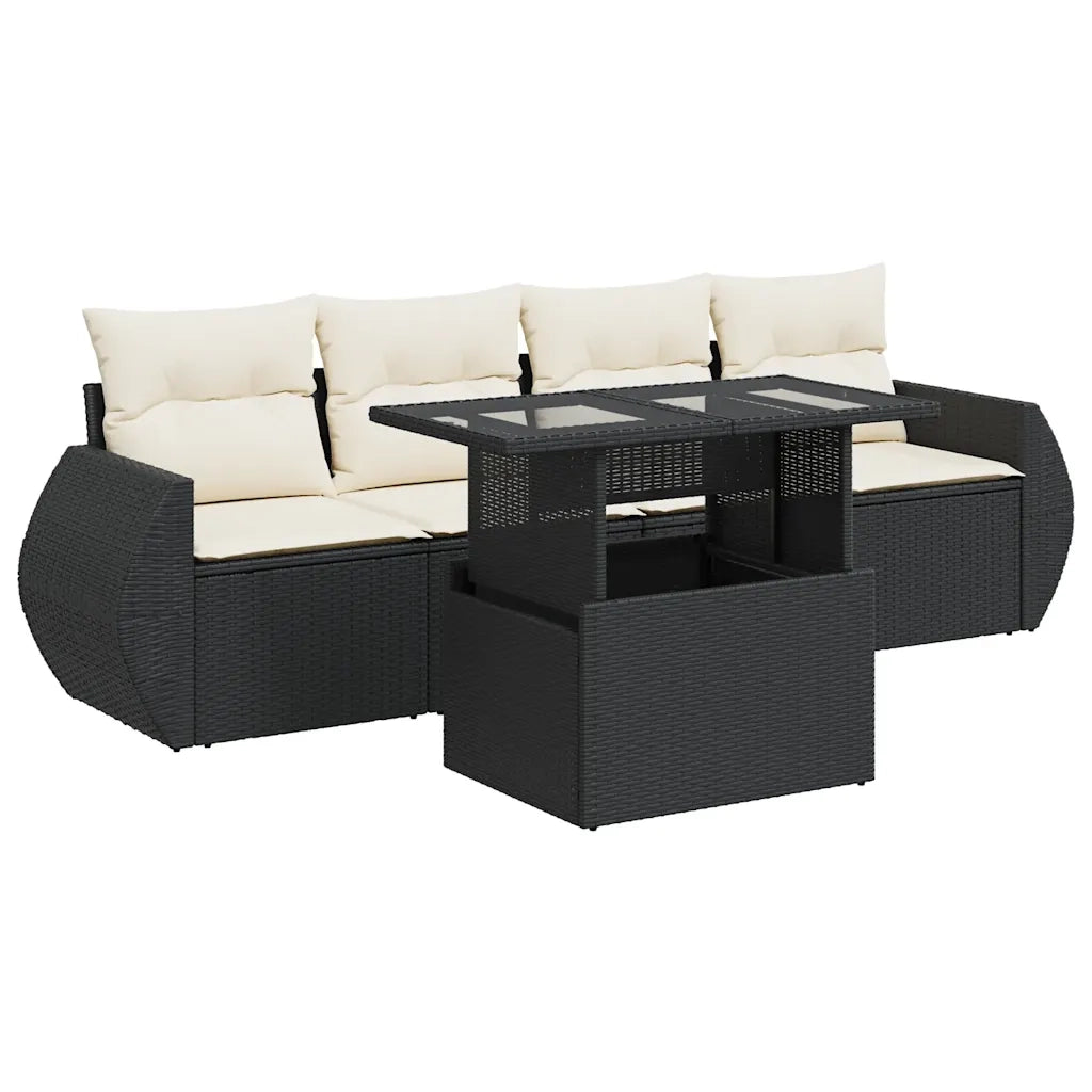 vidaXL Set Divani da Giardino 5 pz con Cuscini in Polyrattan Nero