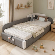 Letto per bambini imbottito 90 × 200 cm con vano contenitore idraulico in velluto e rete a doghe