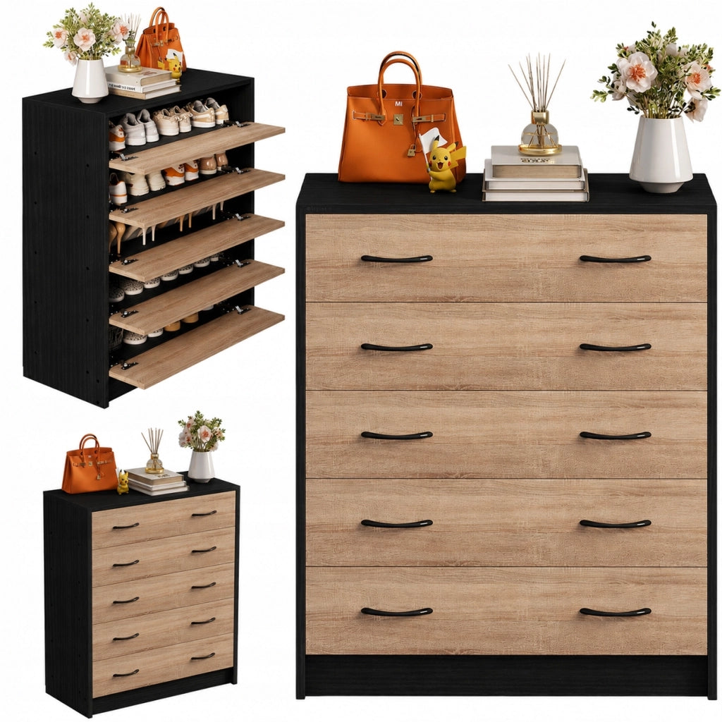 MOBILE PORTA SCARPE MARRONE CHIARO PER INGRESSO MODERNO CON 5 RIPIANI, MODELLO LOFT CON ANTE A BATTENTE