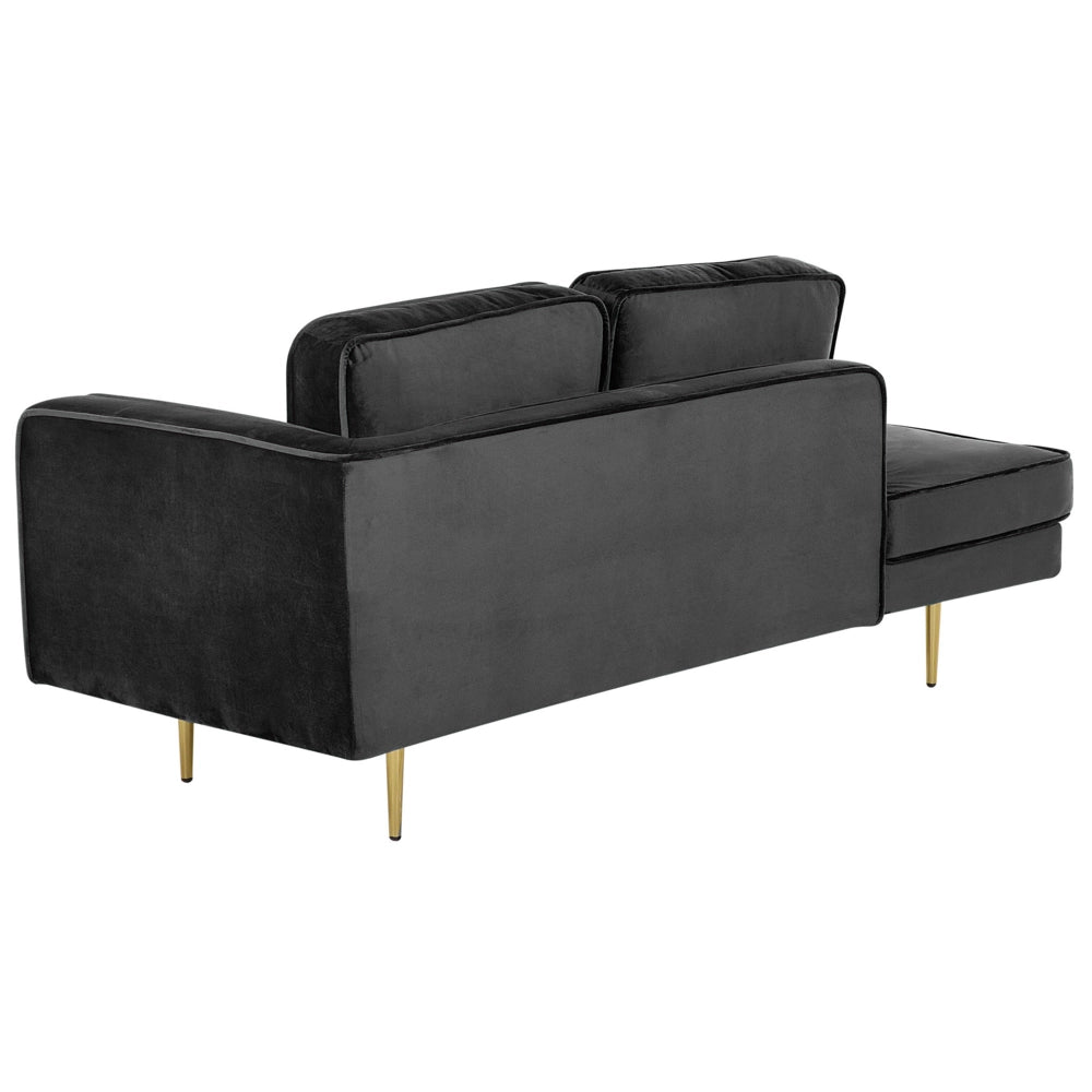 Chaise longue Nero Velluto Imbottito versione destra Orientamento Gambe In Metallo Rafforzamento Cuscino Design Moderno