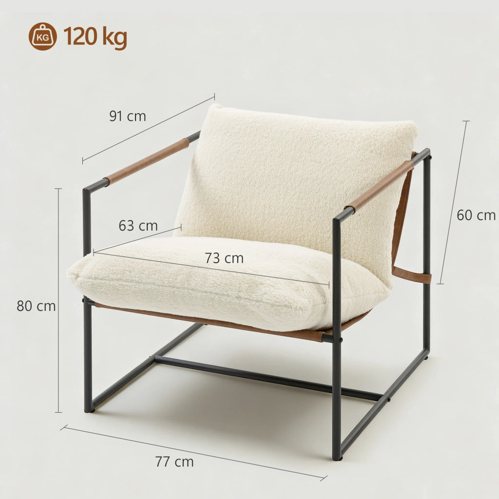 Poltrona imbottita in tessuto bouclette ¨C zephmum ¨C 77x91x80 cm, crema