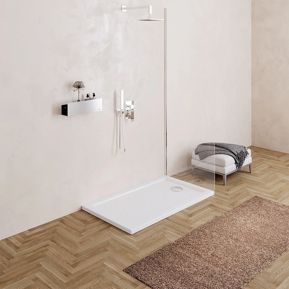 Piatto doccia 80x100 in acrilico bianco lucido design antiscivolo | Tikos