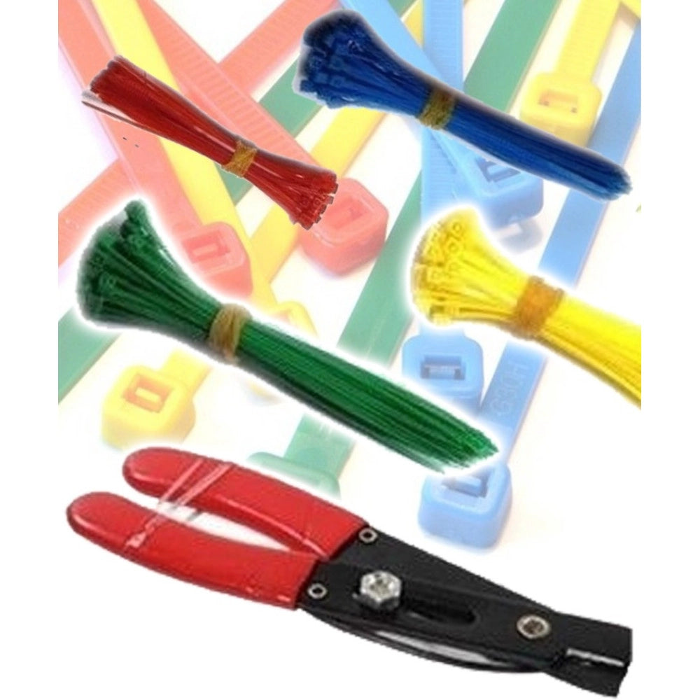 Trade Shop - Set Di 200 Fascette Colorate Stringi Filo Ferma Cavo Con Pinza Cutter Tranciacavi Stripper -