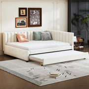 Letto imbottito estraibile 140x200 in velluto beige