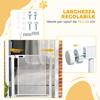 Cancellino per Cani Regolabile 75-82x76 cm con Chiusura Automatica in Acciaio e ABS Bianco