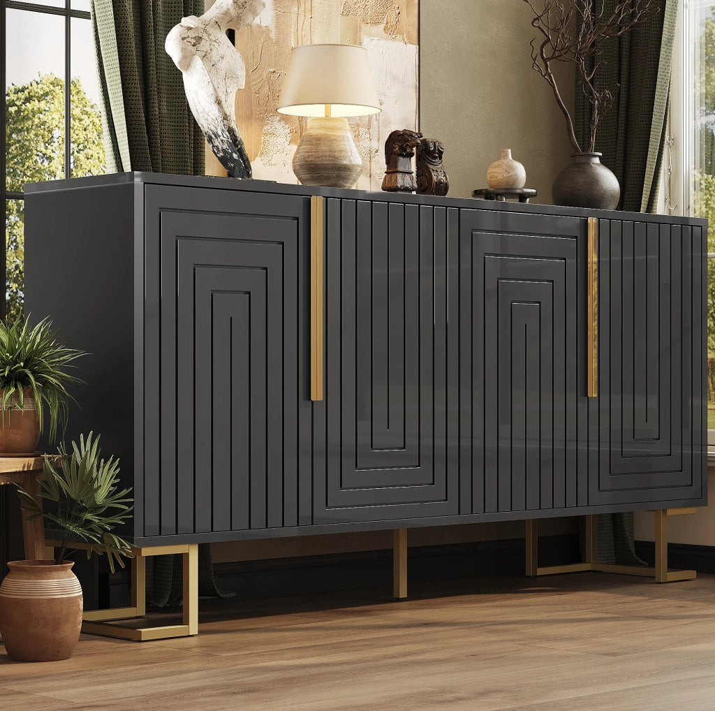 Credenza 152x40x75 cm con 2 ante e 4 vani; MDF nero