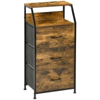 Cassettiera a 3 Cassetti in Tessuto Rimovibili e 2 Ripiani, Stile Industriale, Legno e Metallo, 44 x 29 x 92 cm, Marrone