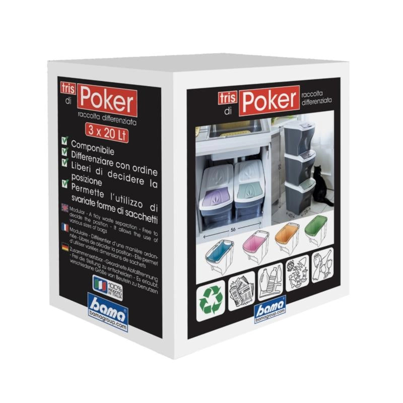 PATTUMIERA RACCOLTA DIFFERENZIATA SET 'POKER TRIS' 20 lt. cm 28 x 40 x 31 h  - BAMA