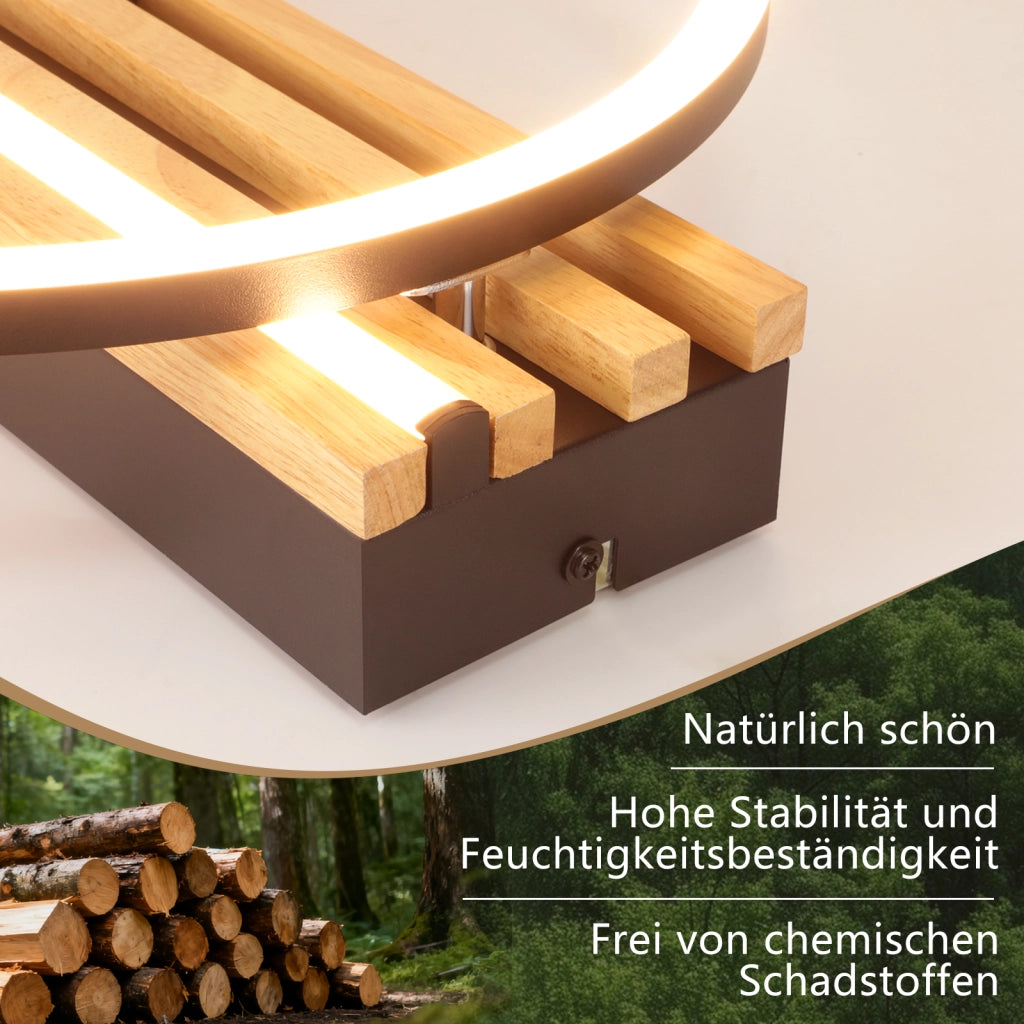 ZMH Lampada da Soffitto LED Legno 24W 38cm Luce Calda Nero Anello Moderna per Camera da Letto Soggiorno