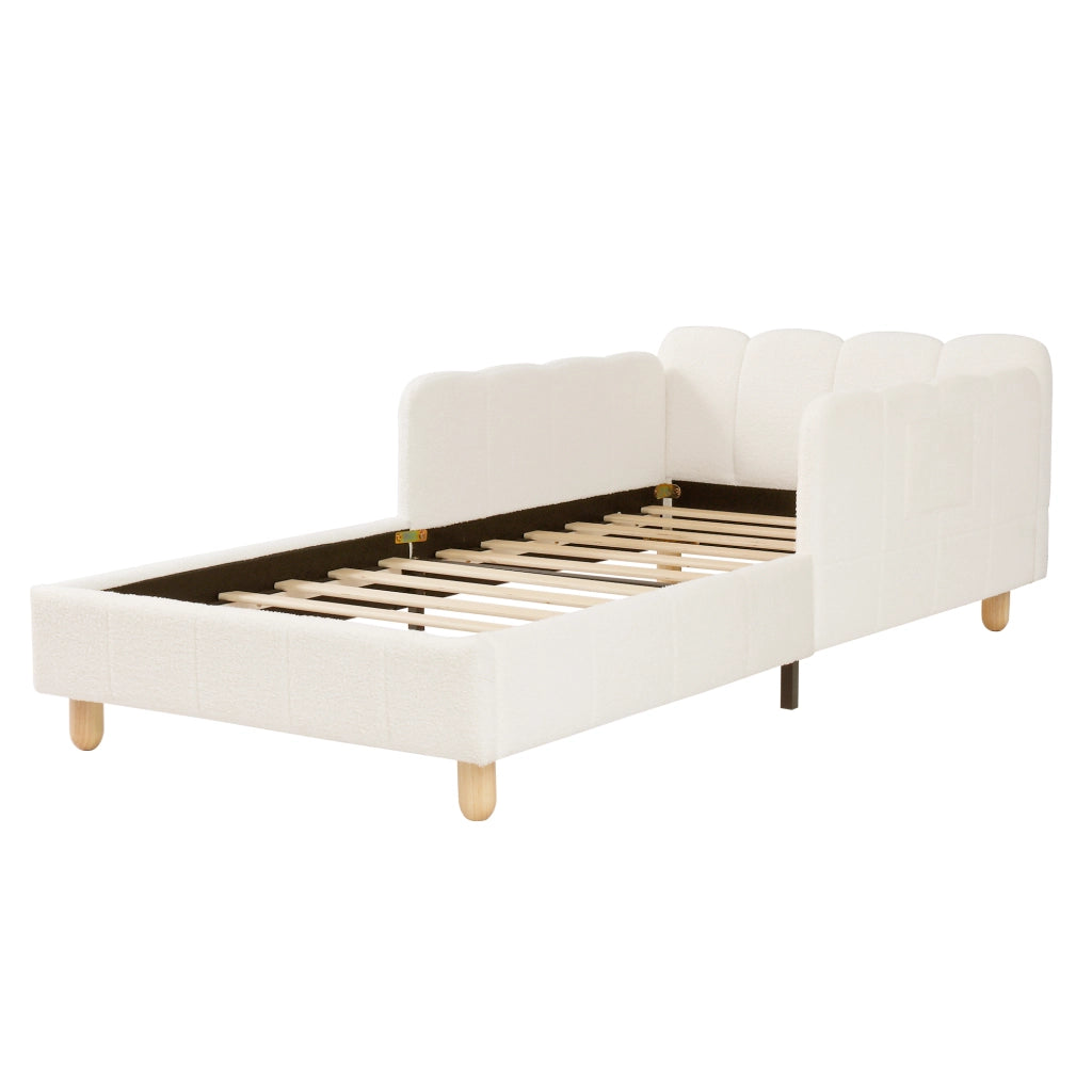 Letto imbottito per bambini con testiera ergonomica; bouclé beige