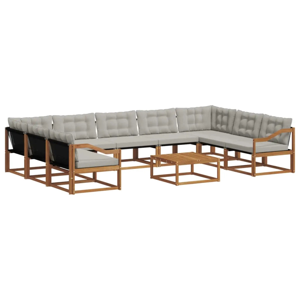 Set di divani da esterno 10 pcs Grigio Naturale e Chiaro