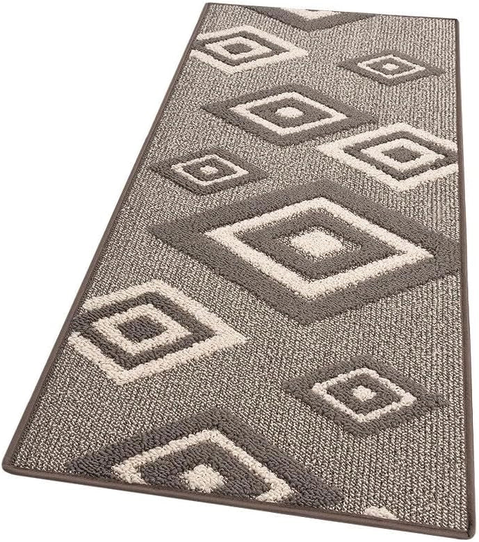 Tappeto Cucina Rombi .3D 57x270 Cm Assorbente Morbido Moderno Antiscivolo Beige